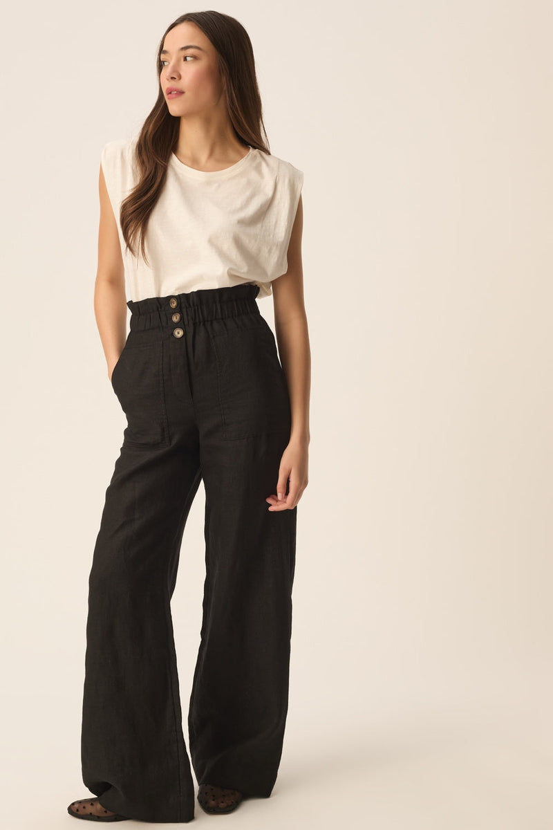 ESTELLE | PANTALÓN ANCHO DE LINO NEGRO