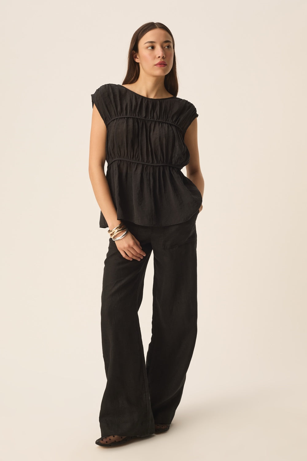 ESTELLE | PANTALÓN ANCHO DE LINO NEGRO