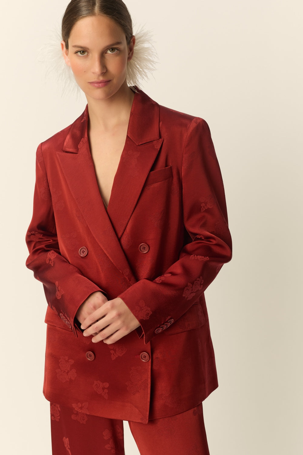 SUZIE | BLAZER DE JACQUARD FLORAL TERRACOTA