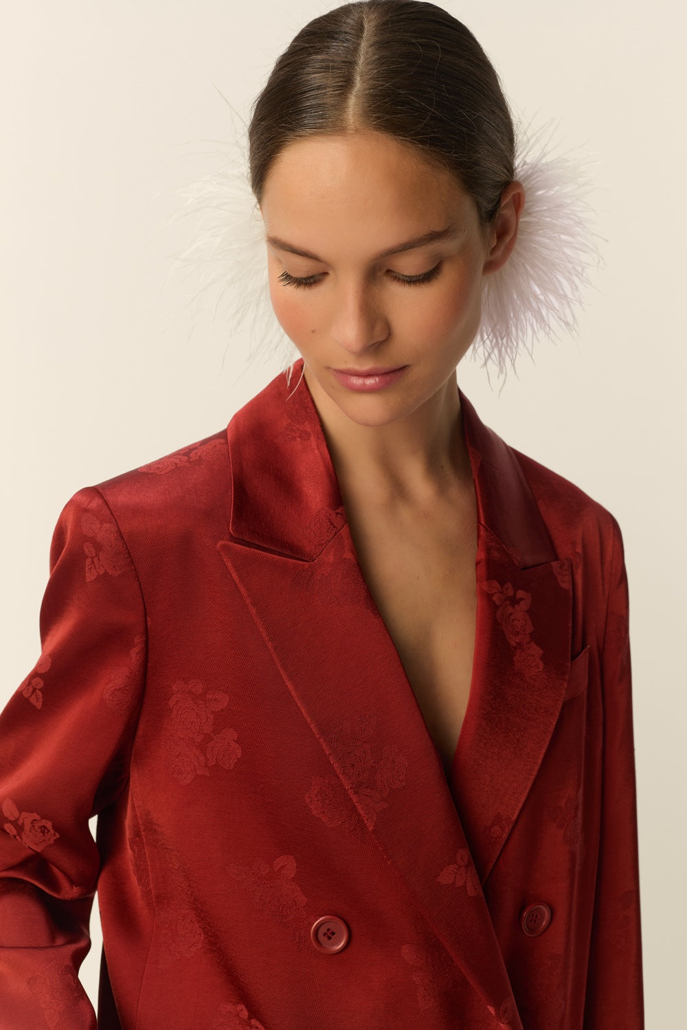 SUZIE | BLAZER DE JACQUARD FLORAL TERRACOTA