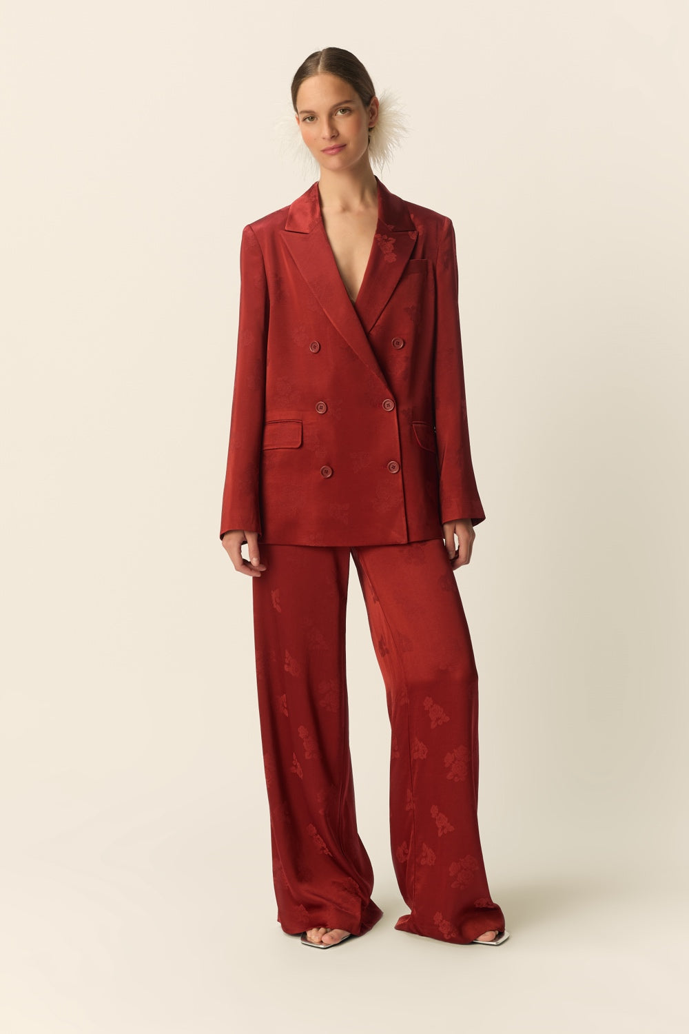 SUZIE | BLAZER DE JACQUARD FLORAL TERRACOTA