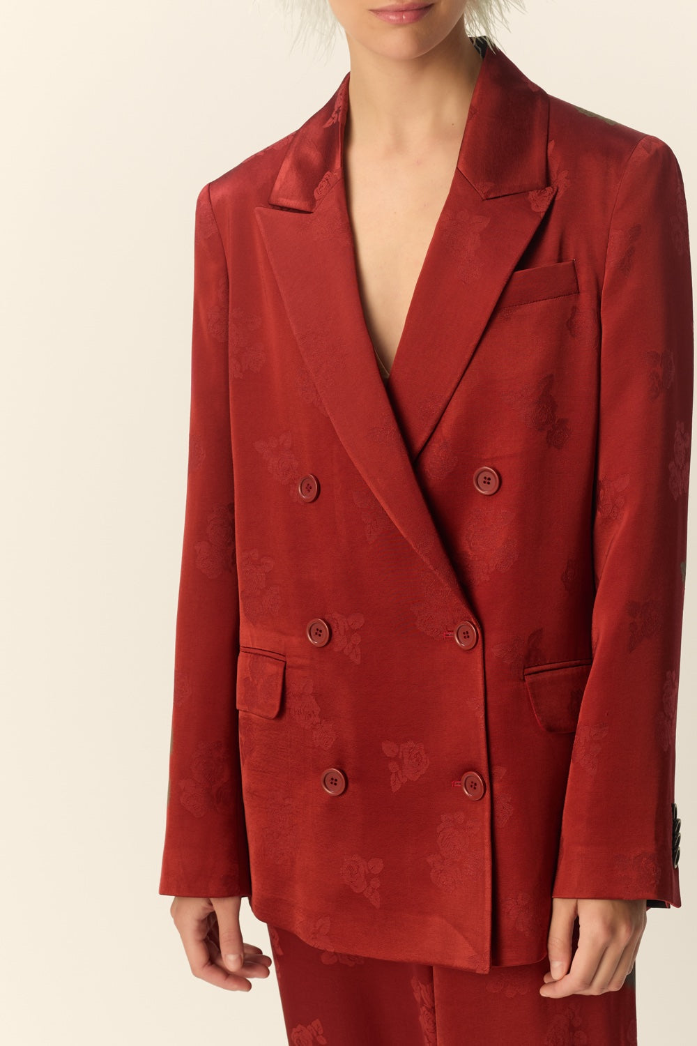 SUZIE | BLAZER DE JACQUARD FLORAL TERRACOTA