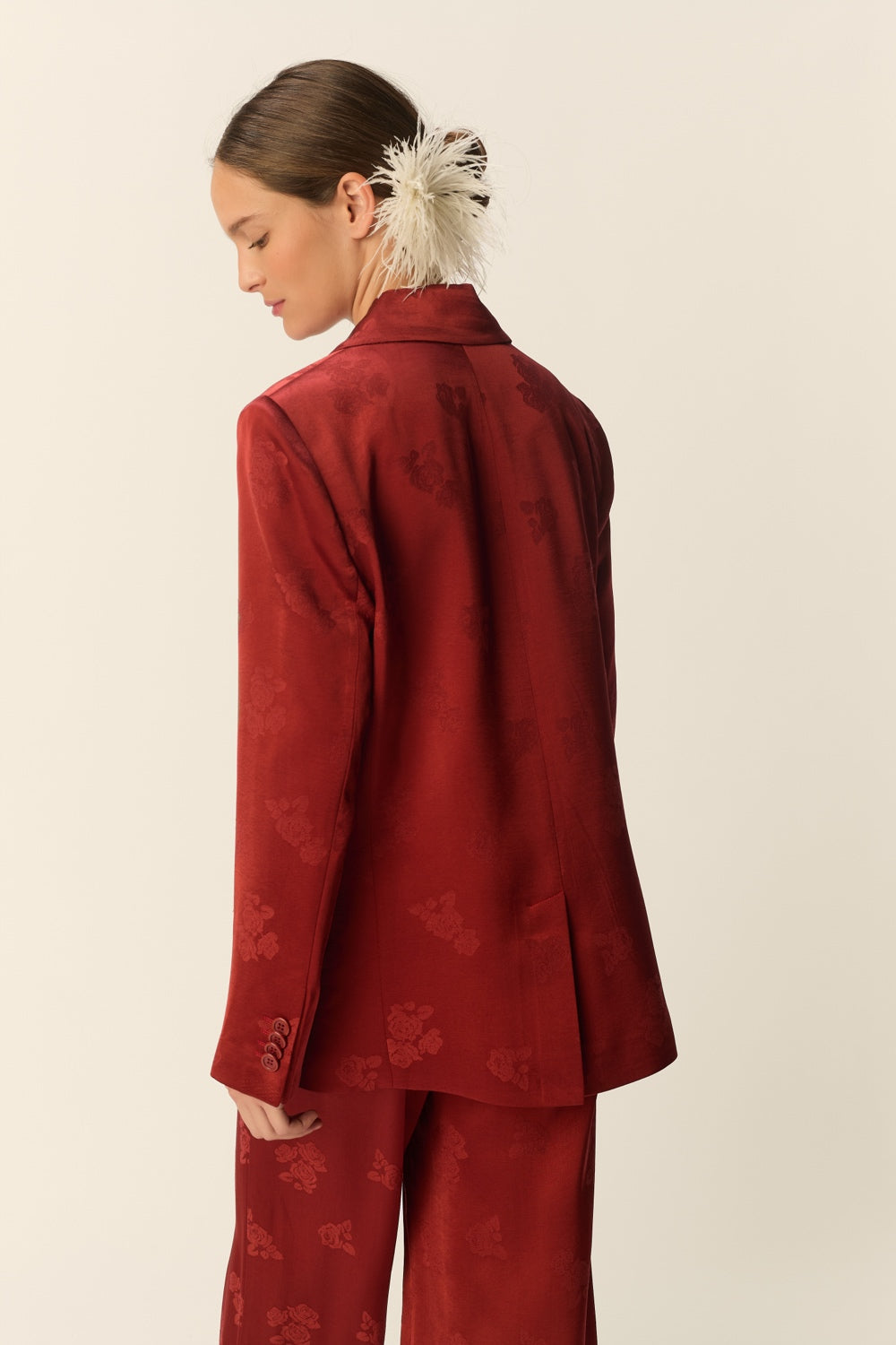 SUZIE | BLAZER DE JACQUARD FLORAL TERRACOTA