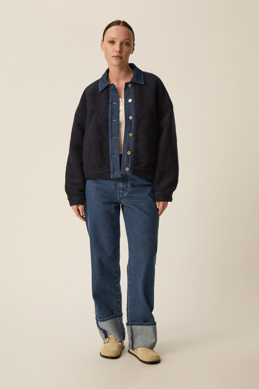 LOVA | CHAQUETA DE DENIM Y LANA AZUL MARINO