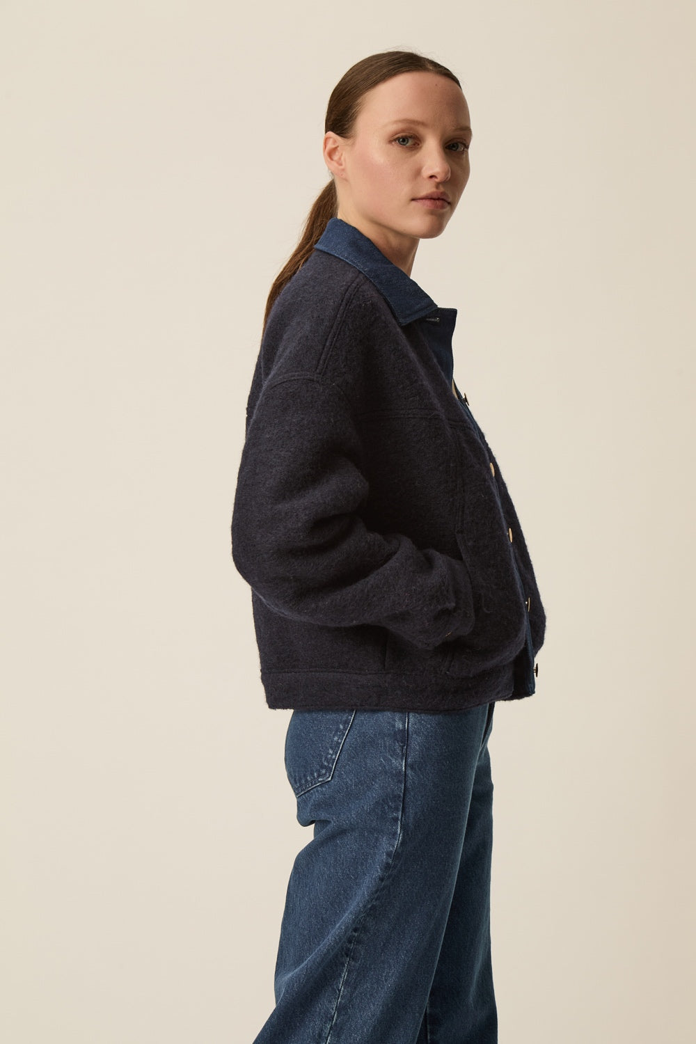 LOVA | CHAQUETA DE DENIM Y LANA AZUL MARINO