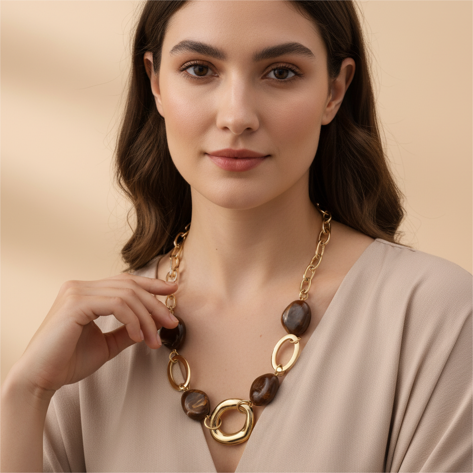 ÉCLAT | COLLAR DORADO DE ESLABONES CON DETALLES DE PIEDRA