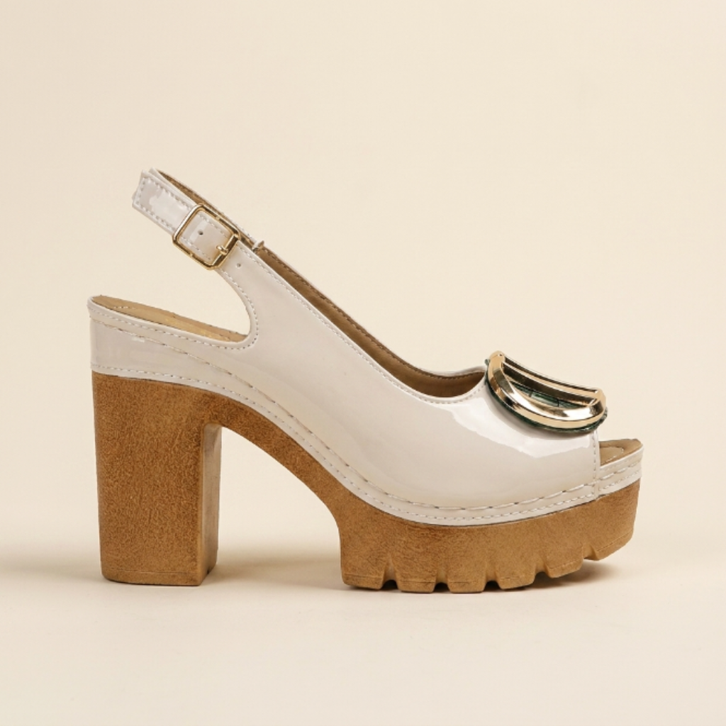 Eva - Sandalias peeptoe de tacón ancho con hebilla metálica