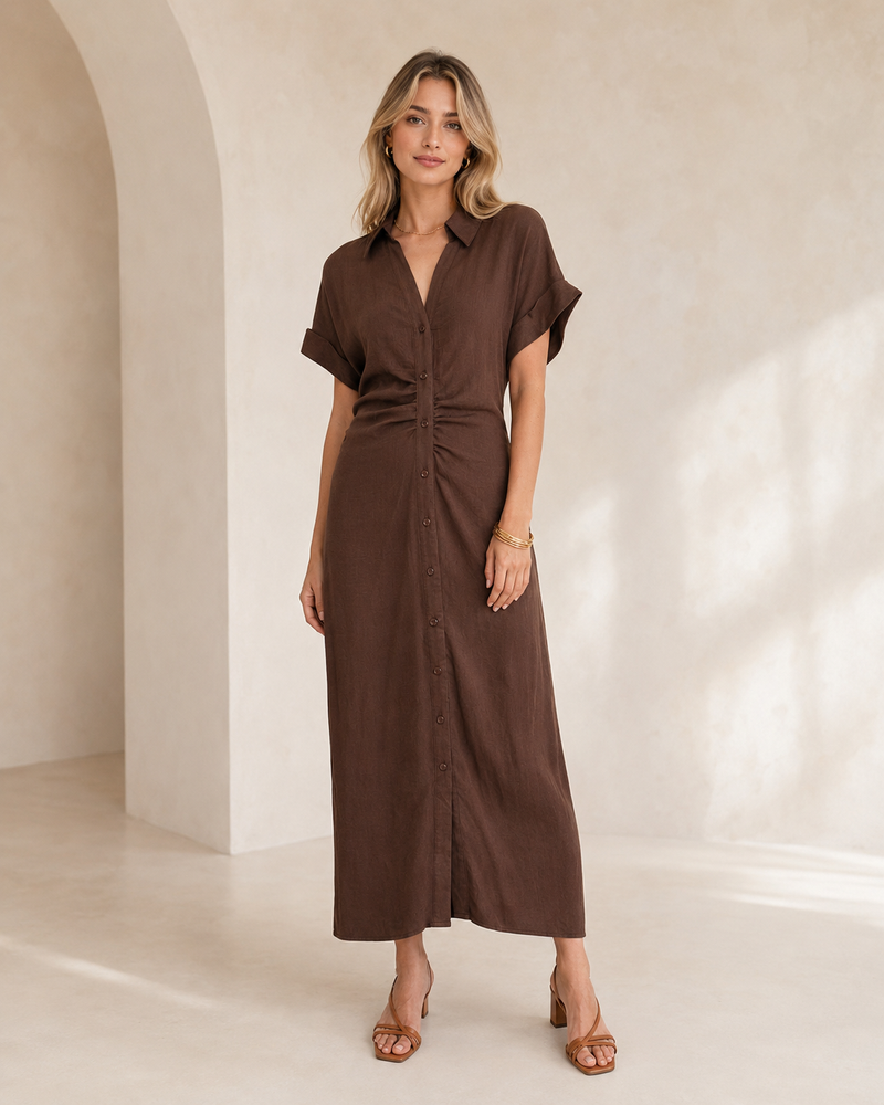 LINA | VESTIDO MIDI EN TONO MARRÓN
