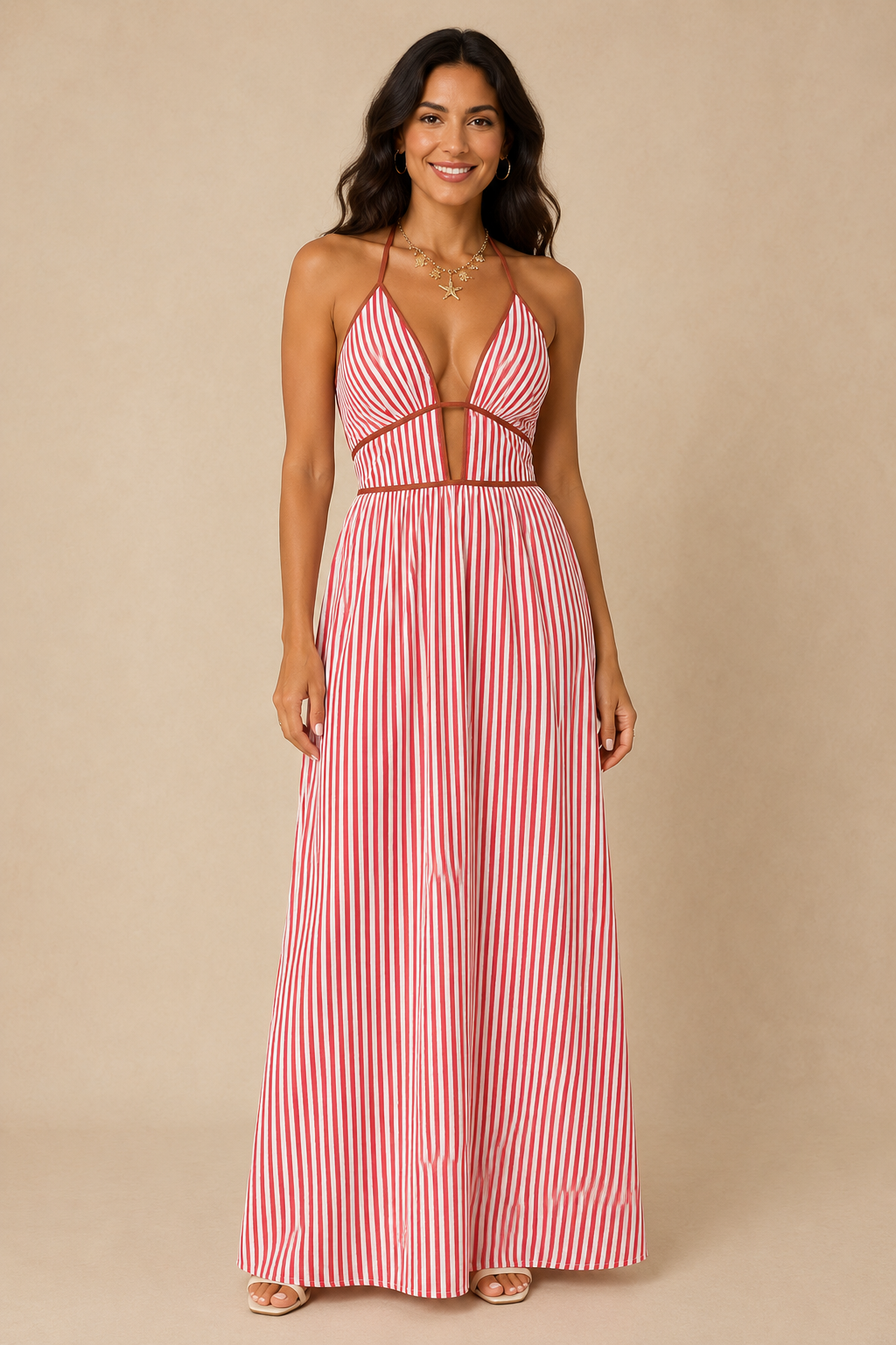 SIENA | VESTIDO MAXI DE RAYAS CON CUELLO HALTER