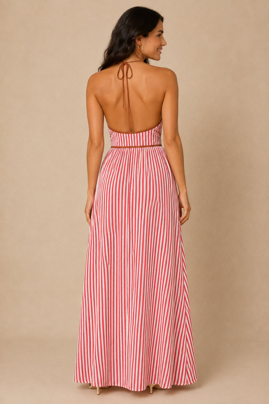 SIENA | VESTIDO MAXI DE RAYAS CON CUELLO HALTER
