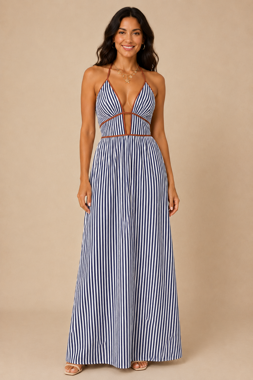 SIENA | VESTIDO MAXI DE RAYAS CON CUELLO HALTER