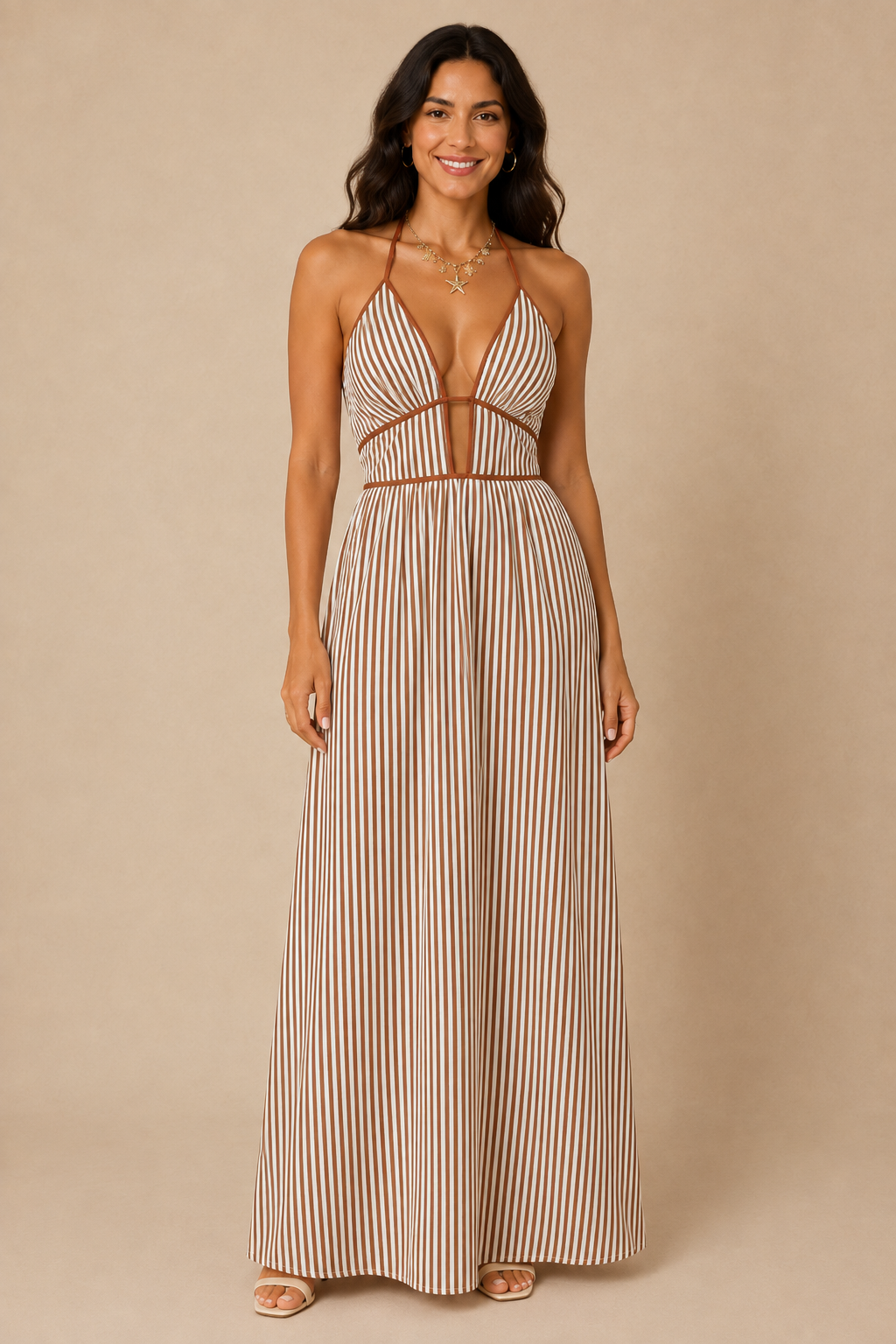 SIENA | VESTIDO MAXI DE RAYAS CON CUELLO HALTER