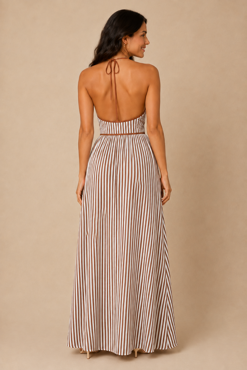 SIENA | VESTIDO MAXI DE RAYAS CON CUELLO HALTER