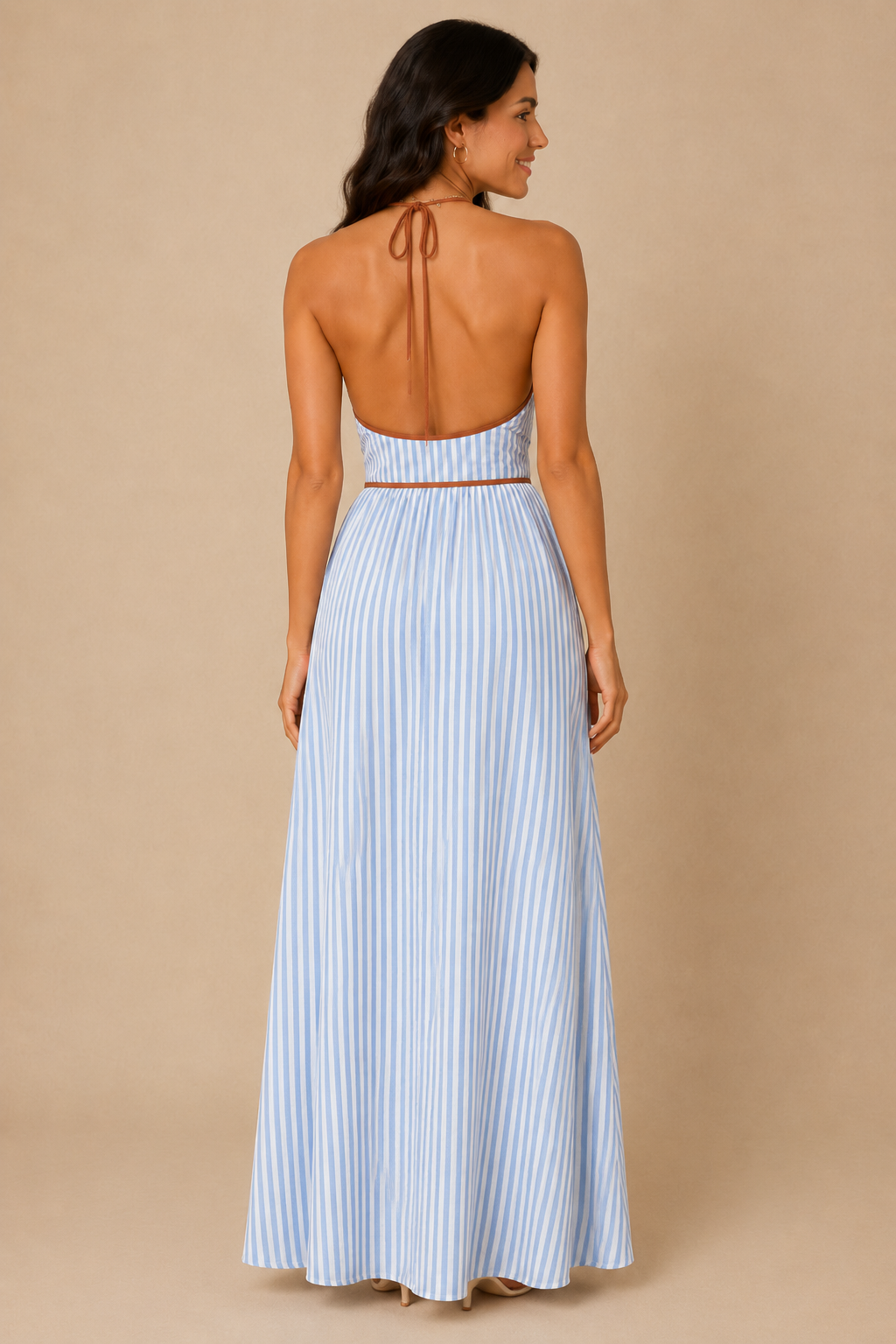 SIENA | VESTIDO MAXI DE RAYAS CON CUELLO HALTER