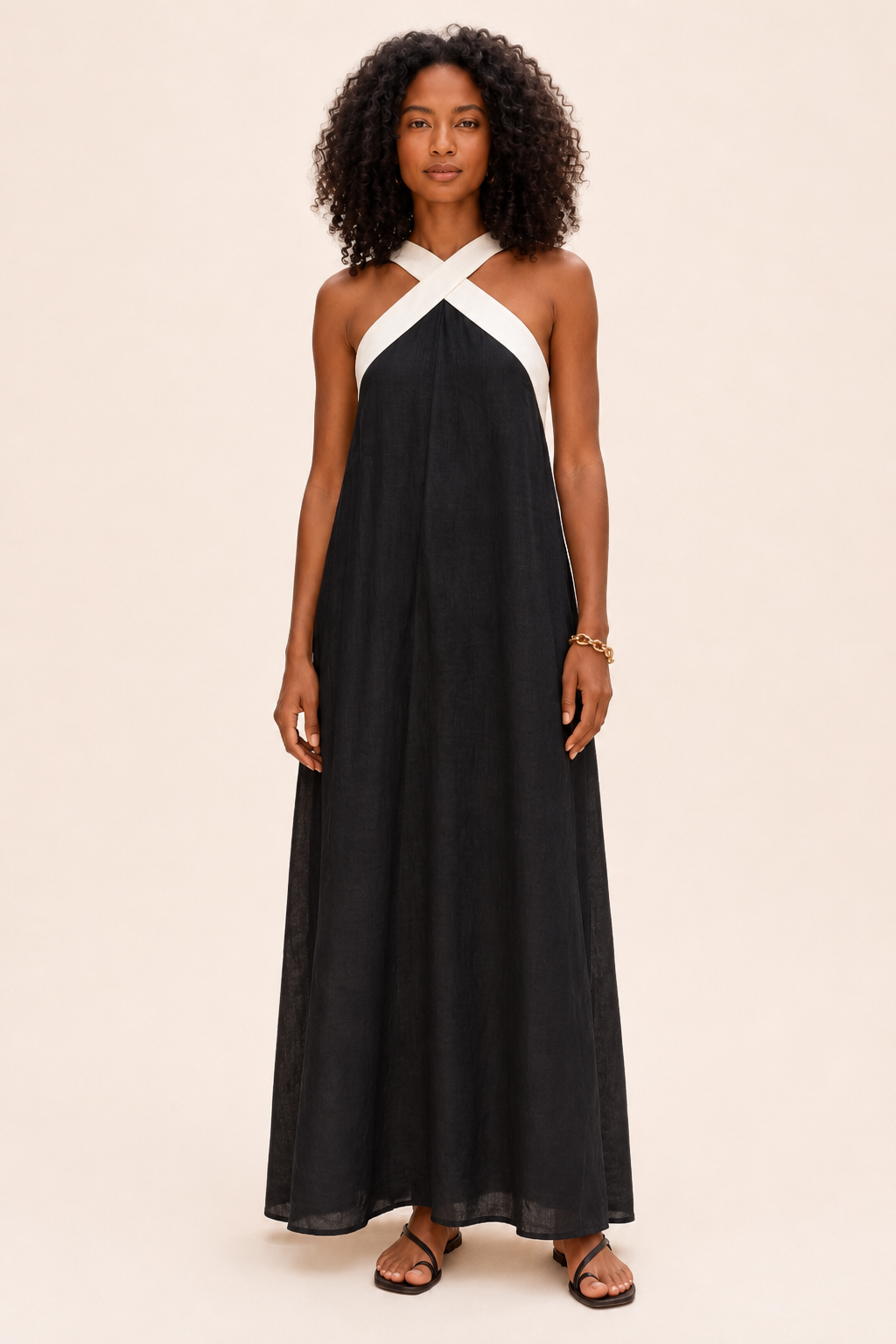 VESTIDO HALTER BICOLOR