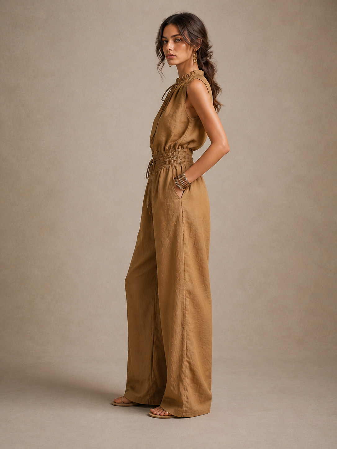 ZENAIDE | MONO CAMEL DE CUELLO ANUDADO