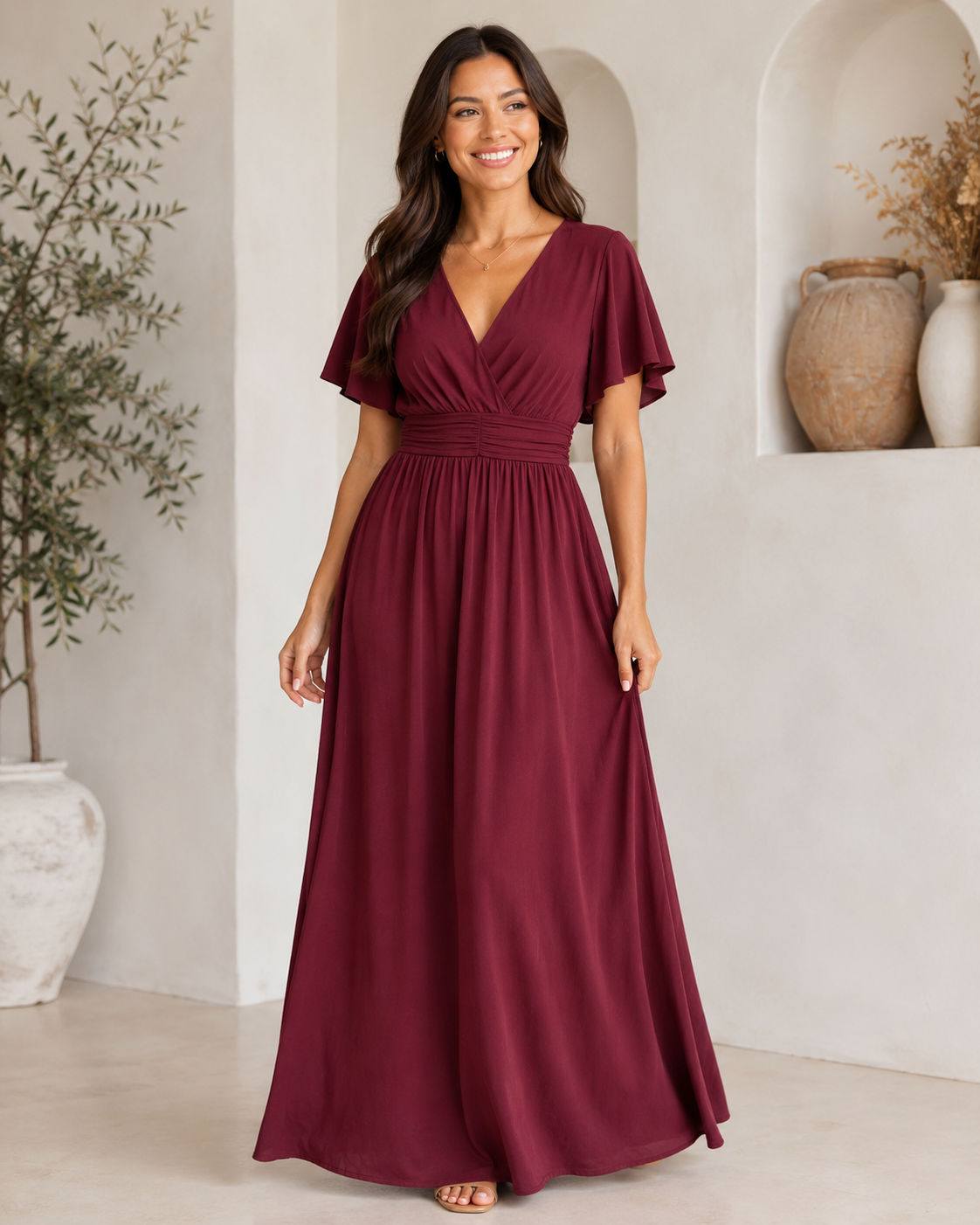 KALY | VESTIDO ELEGANTE EN COLOR BURDEOS