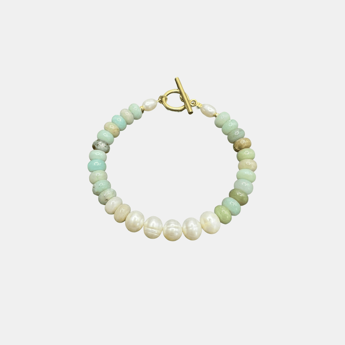 PULSERA TURQUESA Y PERLA DORADA