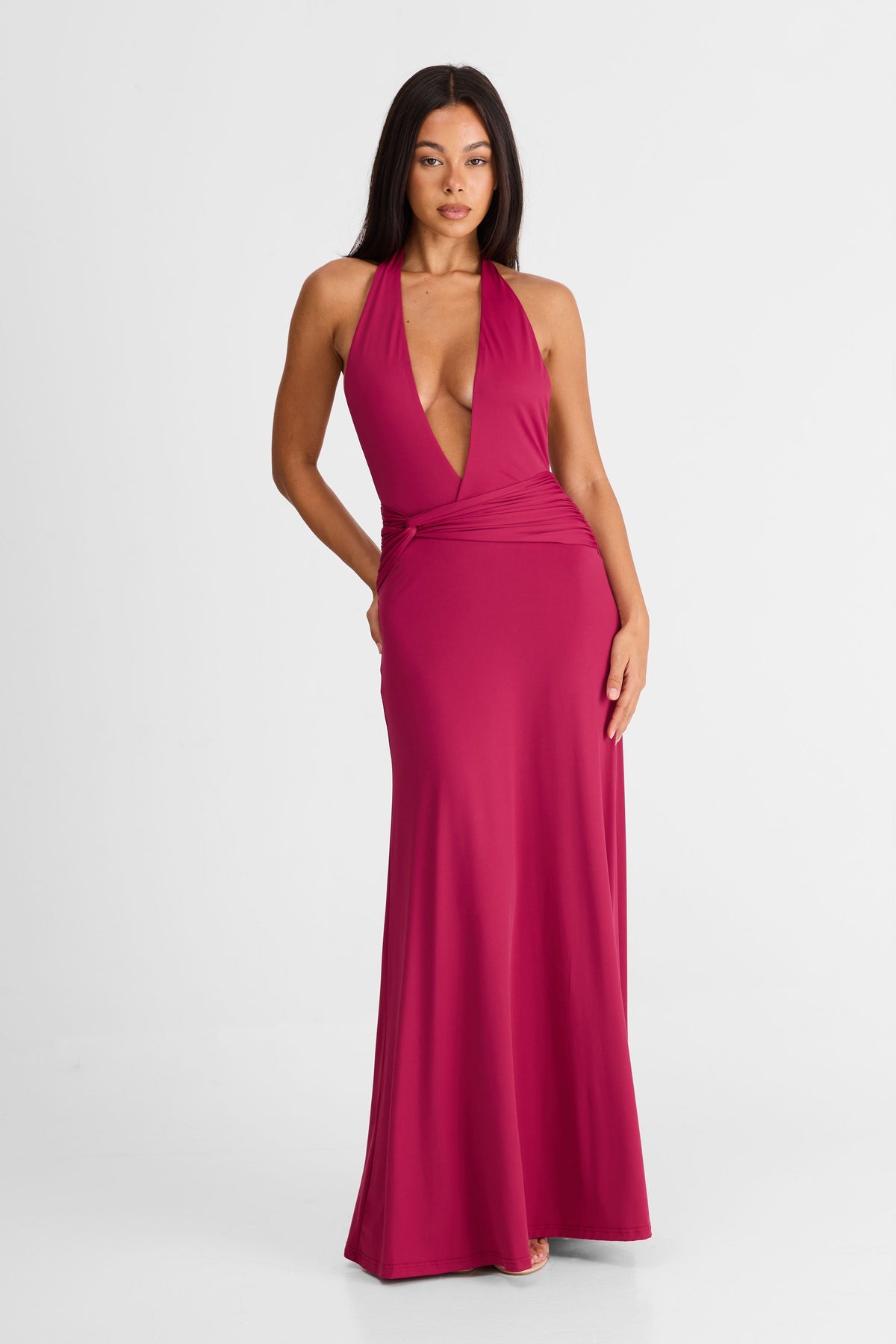 ANTOINETTE | VESTIDO MAXI COLOR FRAMBUESA