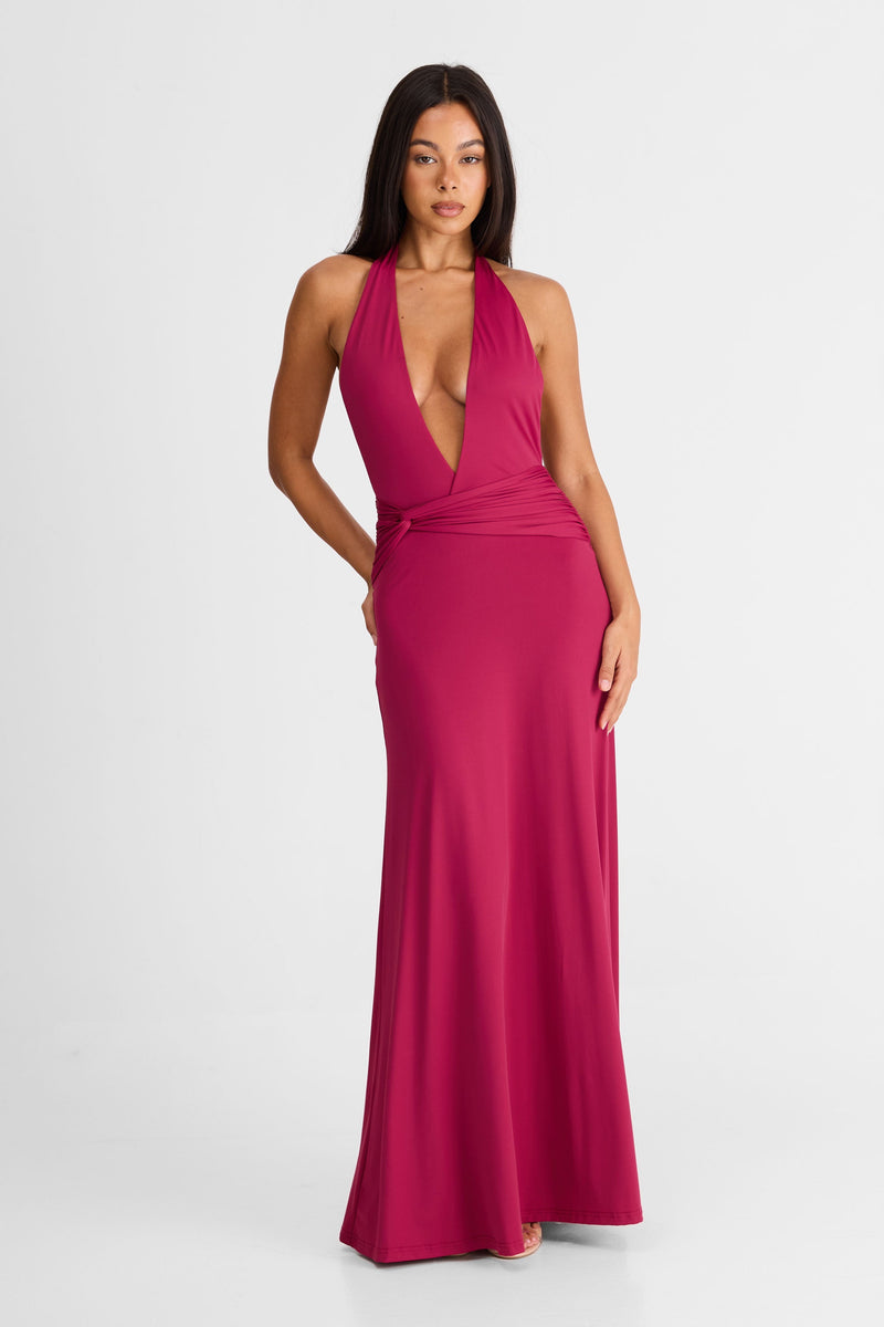 ANTOINETTE | VESTIDO MAXI COLOR FRAMBUESA
