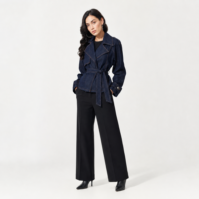 ABRIGO DENIM DE CORTE SASTRE