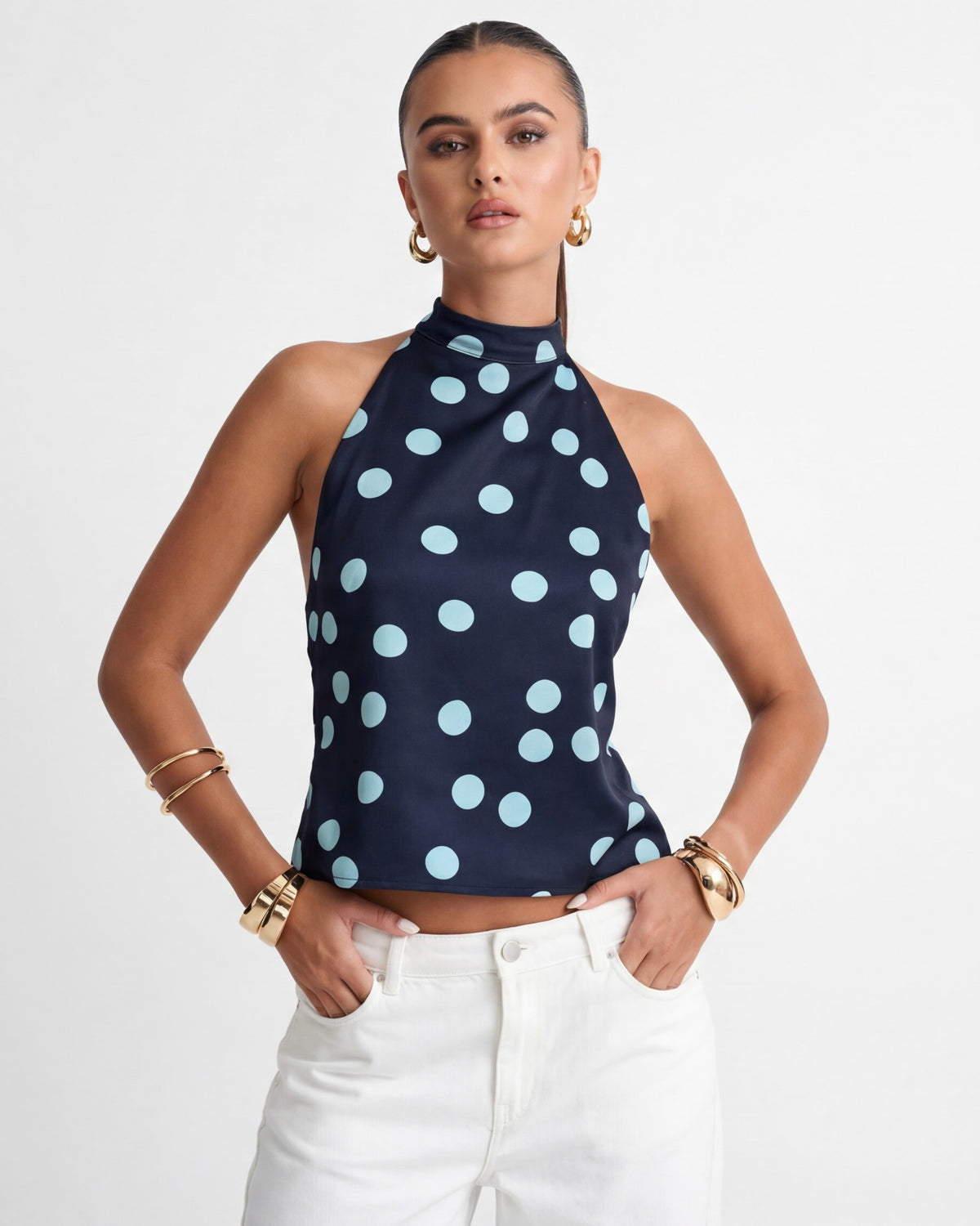 TOP HALTER MUSE CON ESTAMPADO DE LUNARES