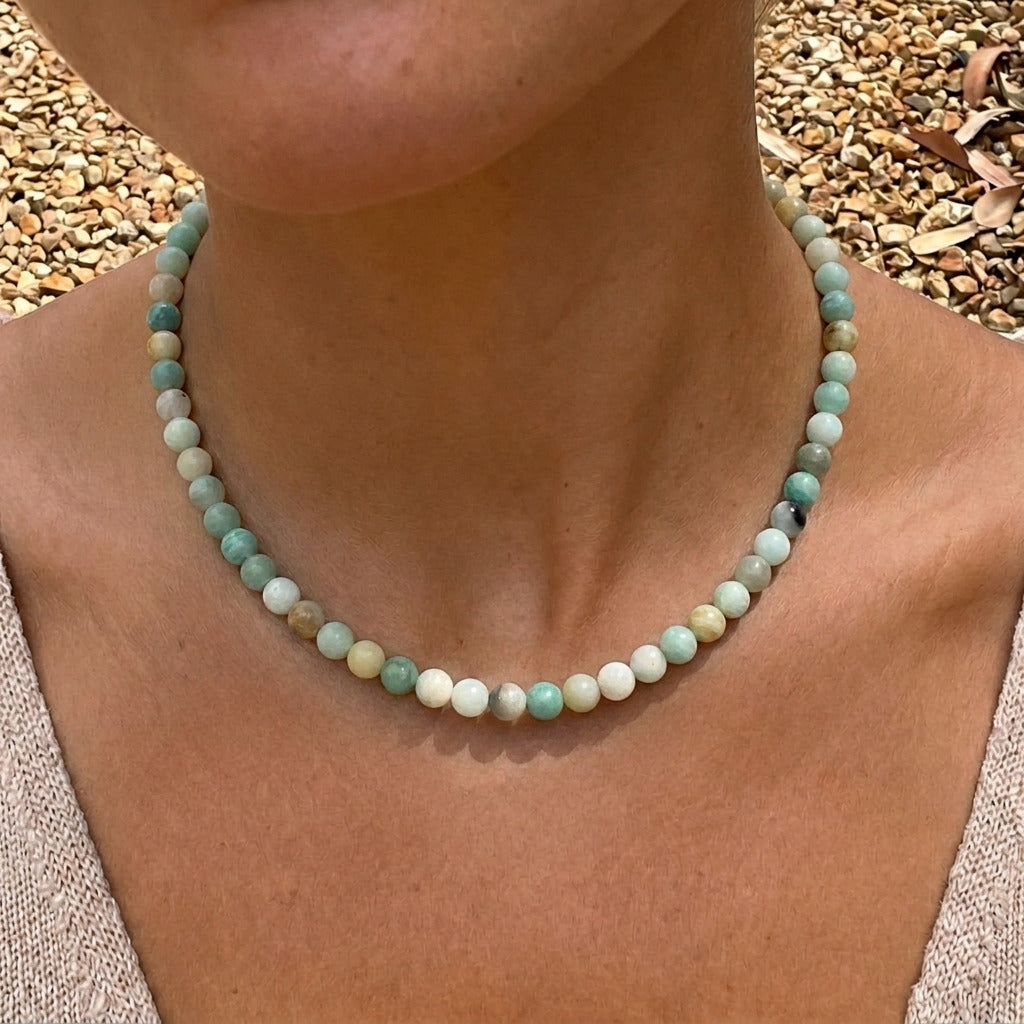 COLLAR AMAZONITA DORADO