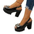 Eva - Sandalias peeptoe de tacón ancho con hebilla metálica